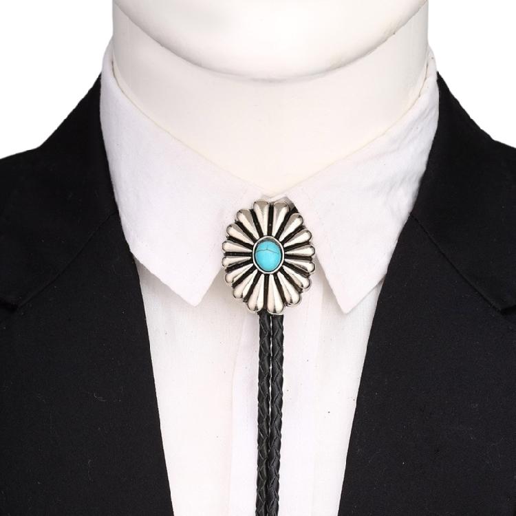 Mens American Bolo Tie Vintage Western Metal Wolf Head Stone Cowboy Necklace