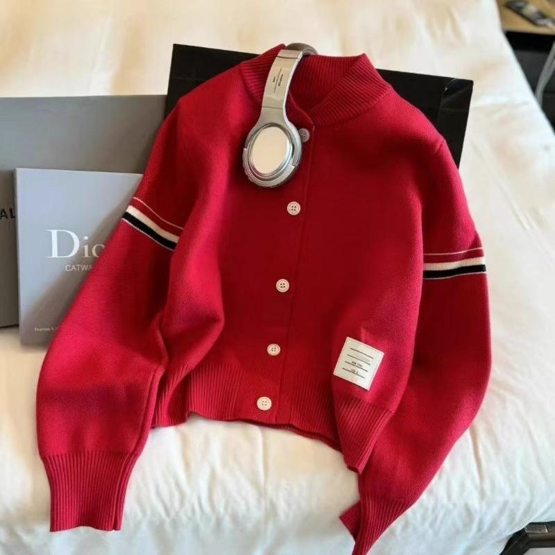 

Autumn and winter Ankara red college style new thickened double rod knitted cardigan jacket casual versatile top 2XL червоний