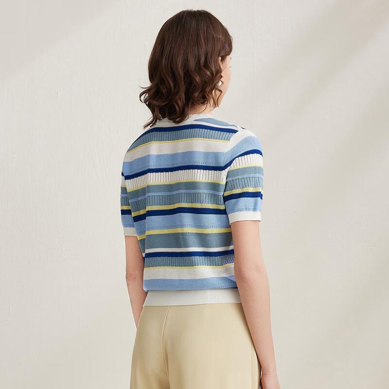 Zhaojun Women's Striped Mulberry Silk Blend Knit T-Shirt