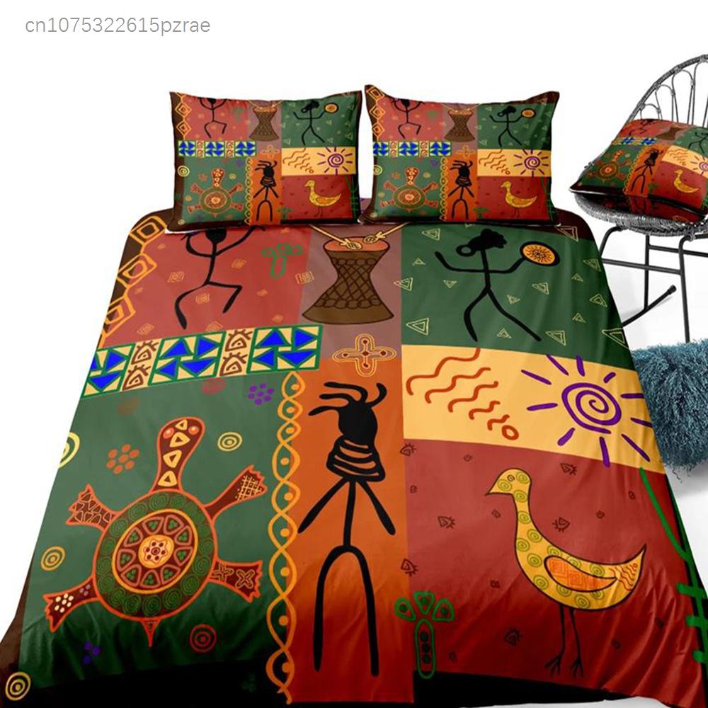 Juegos de Cama con Estampado Africano Juegos de Cama Juego de Funda Nórdica Fundas de Almohada Decoración Bohemia de Lujo Textil Estilo Bohemio SIN Sábana Bajera