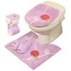 4-Piece Pink Toilet Mat Set (Toilet Mat + Adhesive Lid Cover + Slippers + Paper Holder Cover) by Oka Etoff, Nordic Design, Tria