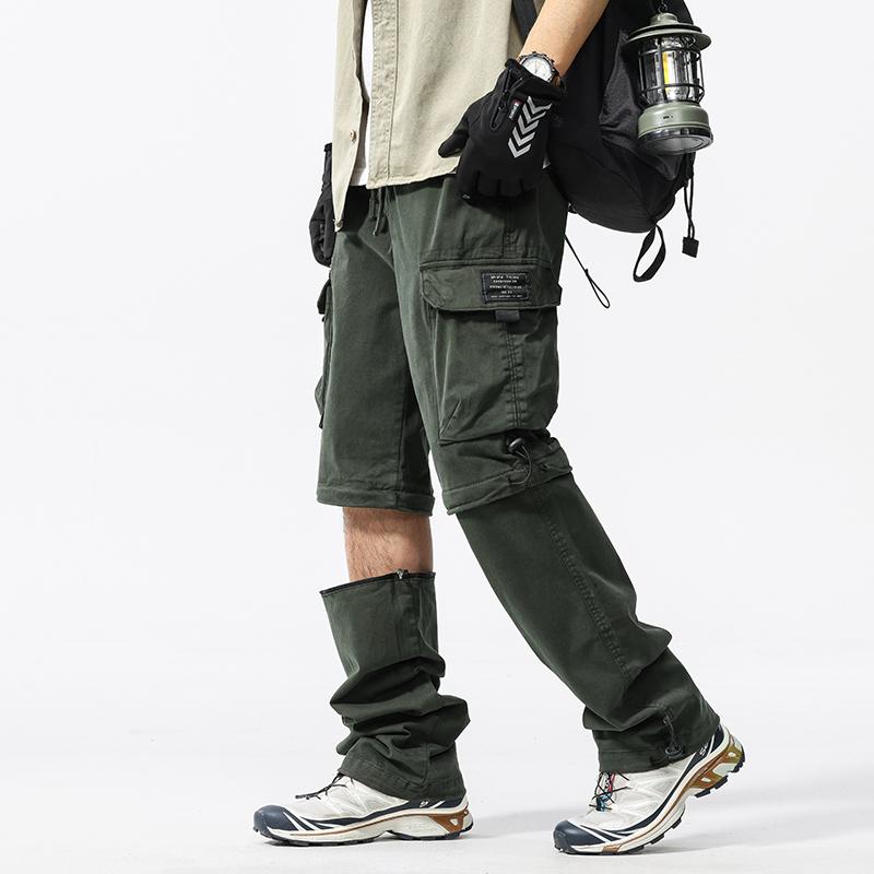 JAYSCE Unisex Cotton Convertible Cargo Pants Multi-Pocket Outdoor Hiking Trousers Detachable Shorts Elastic Waist