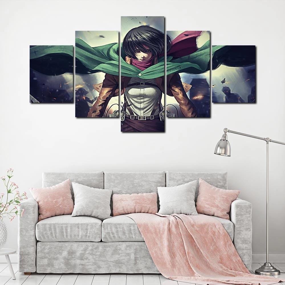 Prints Anime Characters Picture 5 Pieces ATTACK ON TITAN Painting Poster Canvas Modular Wall Art Living Room Home Decor No Frame