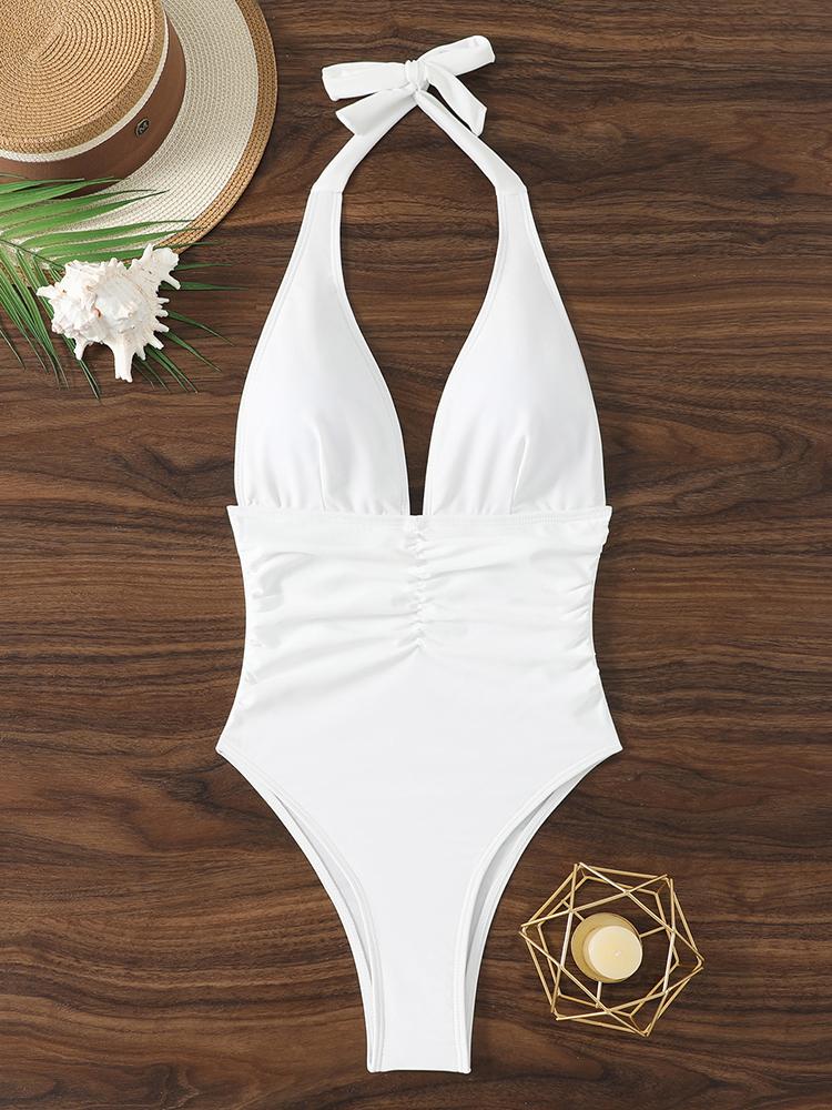 Halter Top Bathing Suit Woman Swimsuits One Piece Swimwear Women's 2026 Trend V Neck Beachwear Female Monokini Summer Bodysuit