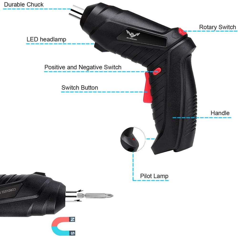 8 In 1 Electric Screwdriver, 3.6V Cordless Drill Screwdriver Rechargeable, 3.5N·m Max Torque Electric Screw Gun with 6 Accessory