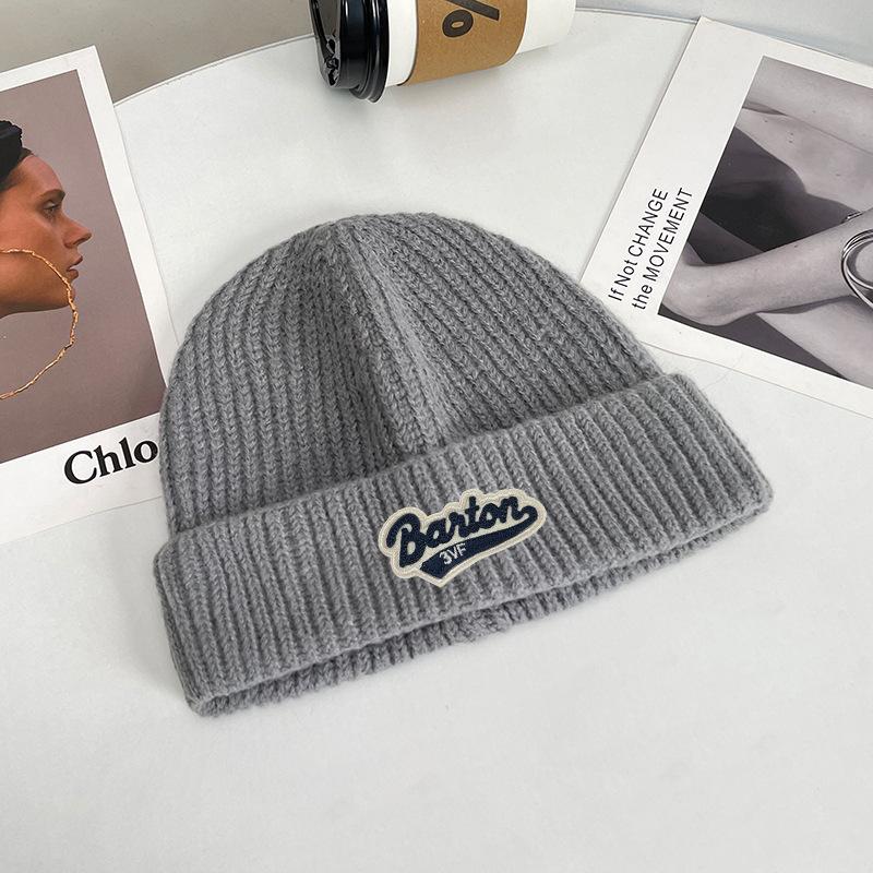 Large Head Circumference Woolen Hat for Men, Winter Thickened Warm Ear Protection Letter Knit Hat, Japanese Style Simple Versatile Cold Weather Hat