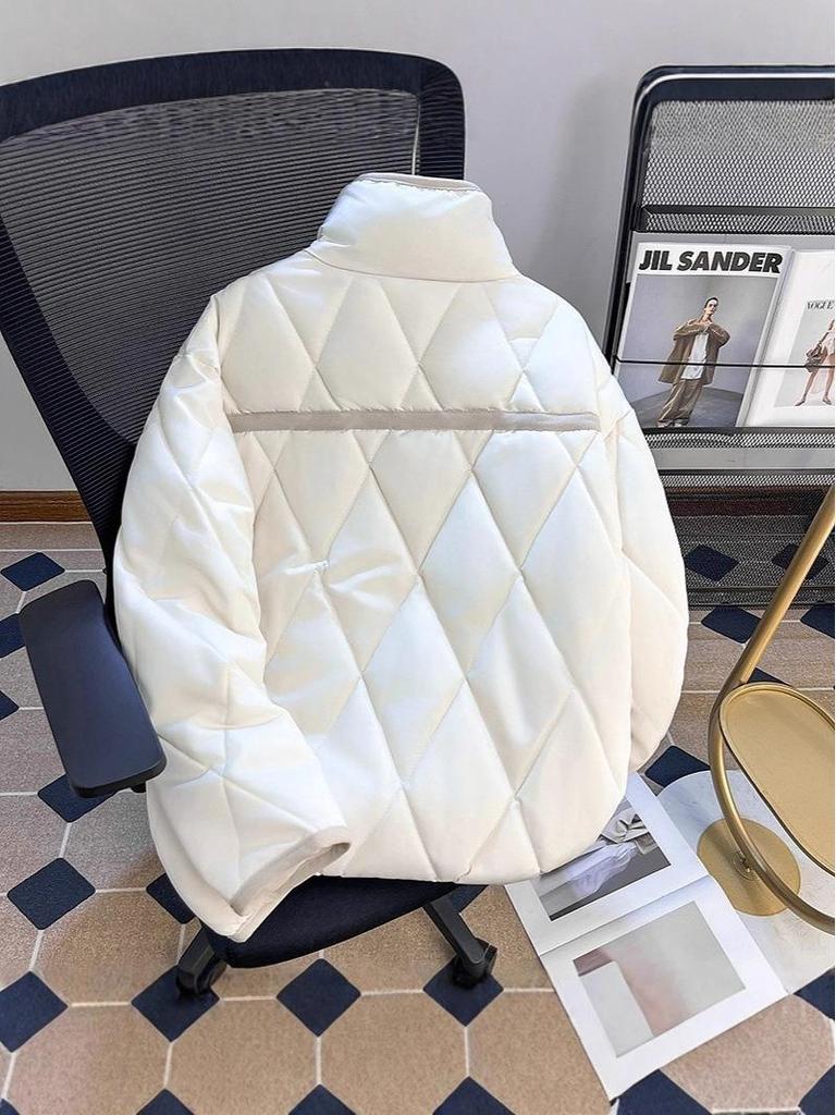 Men's Retro Diamond-Quilted Cotton Jacket - Warm, Loose Fit, Stand Collar Winter Style