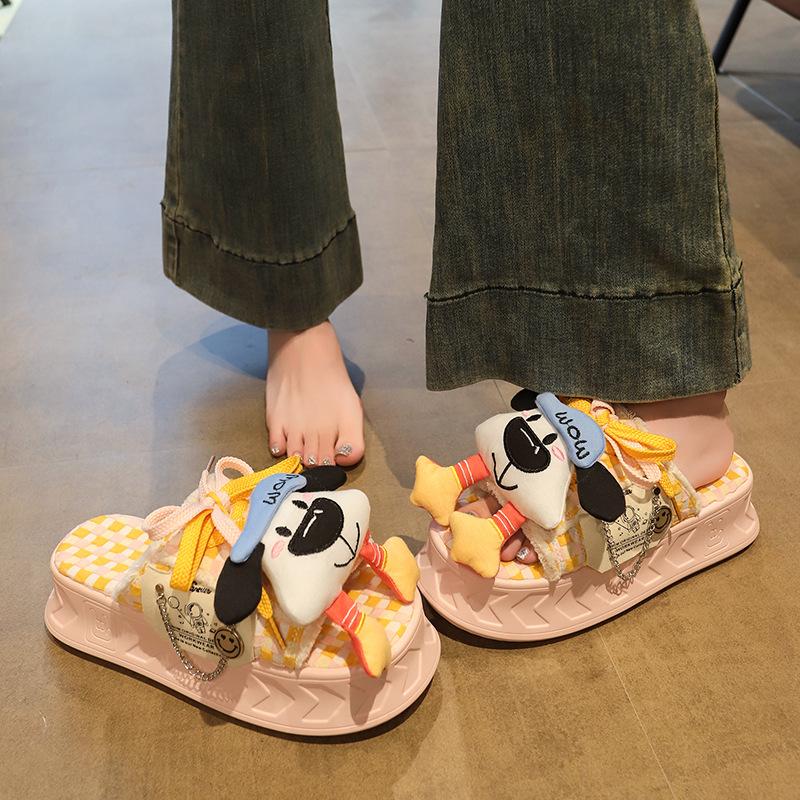 Popular thick-soled slippers women's summer wear non-slip and deodorant colored plaid calf sandals women's beach one-word slippers