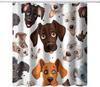 Cute Dog Children's Shower Curtain, Blue Background Children's Dog Theme Decorated Shower Curtain, Pet Lover Bathroom Decoration