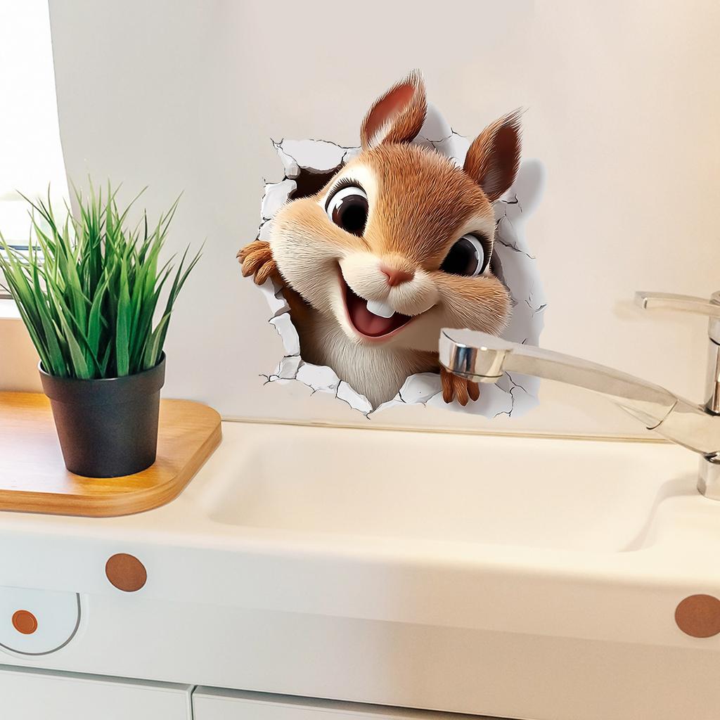 3D Breaking Wall Squirrel Wall Sticker Self-Adhesive Removable for Kids Room Living Room Home Decor