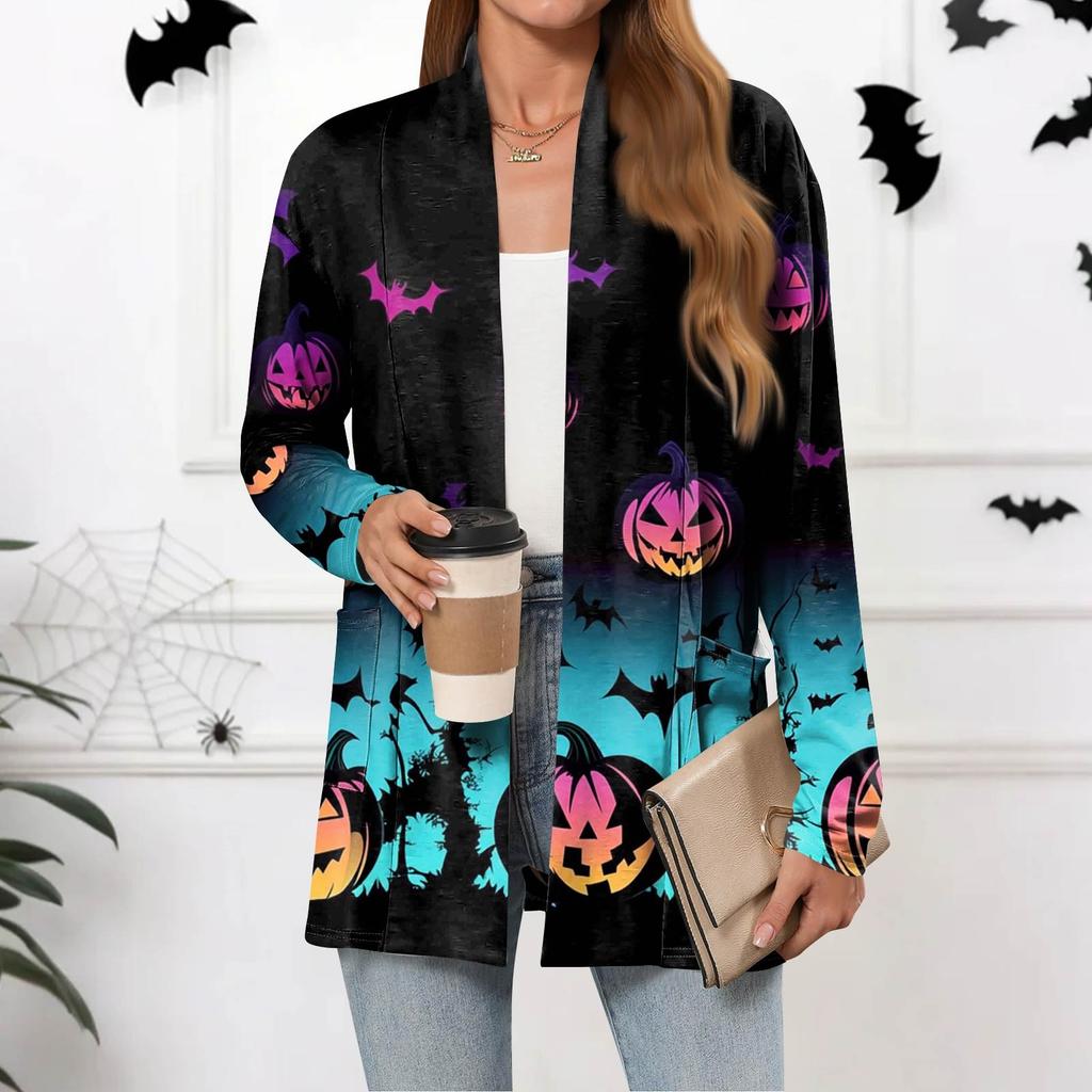 Dámské lehké kardigany s otevřeným předním dílem, dlouhým rukávem, ležérního volného střihu, tenké kardigany s kapsami