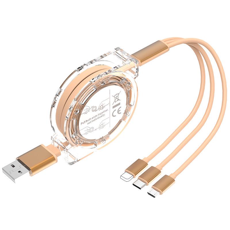 Retractable 3-in-1 Macaron Charging Cable with Customizable Logo