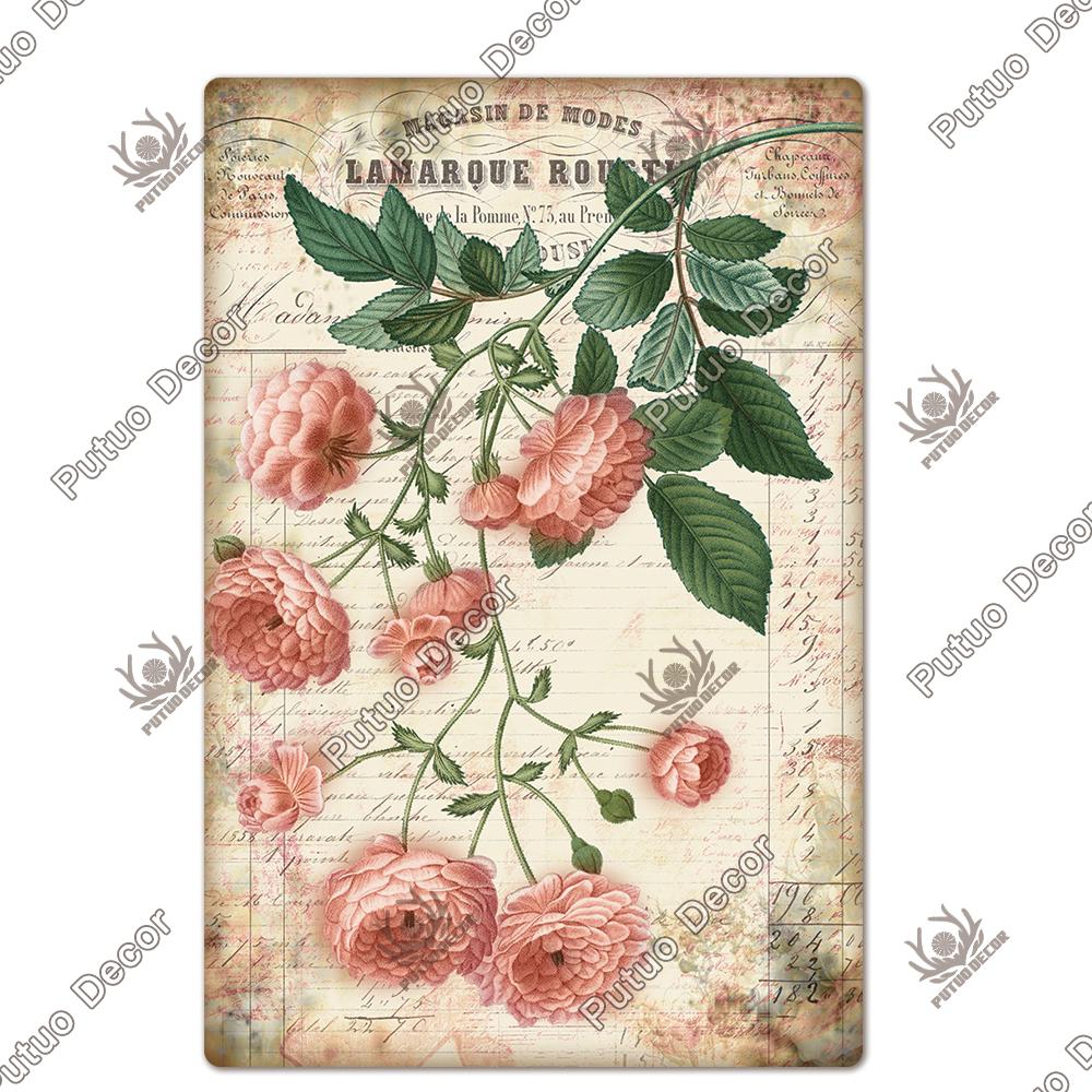 Decor Flower Plaque Metal Vintage Tin Sign Wall Decoration Posters for Home Garden Kitchen Living Room Iron Painting