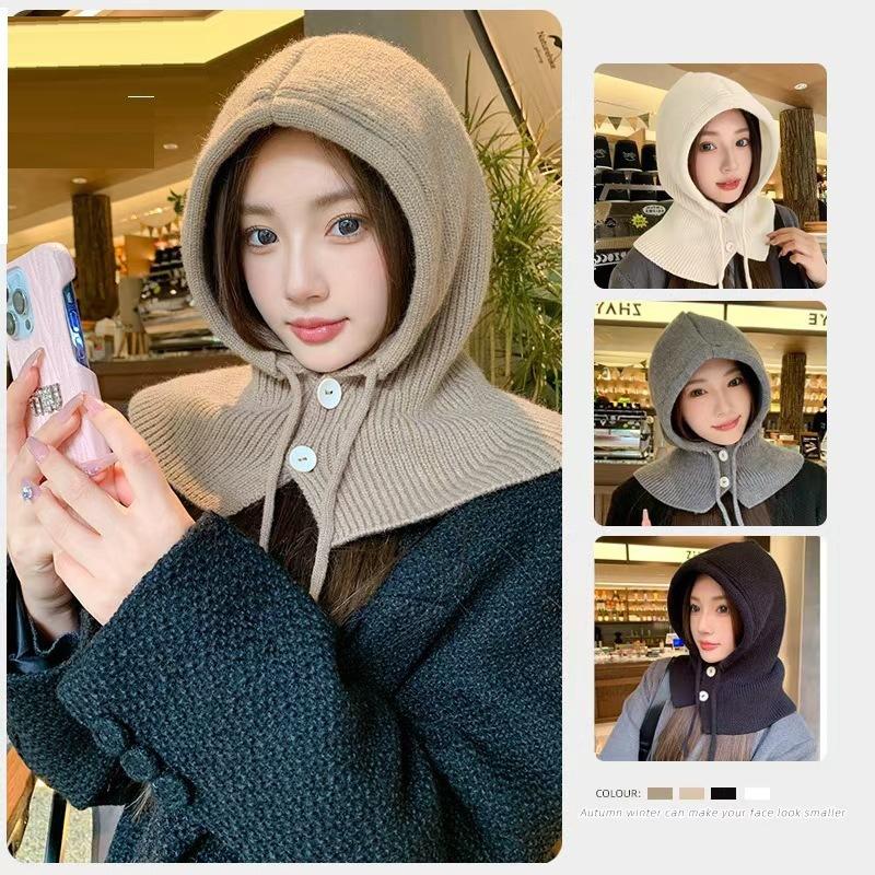 New Fashionable Raffia Women's Autumn and Winter Korean Style Hooded Shawl All in One Niche Personality Versatile Knitted Wool Hat