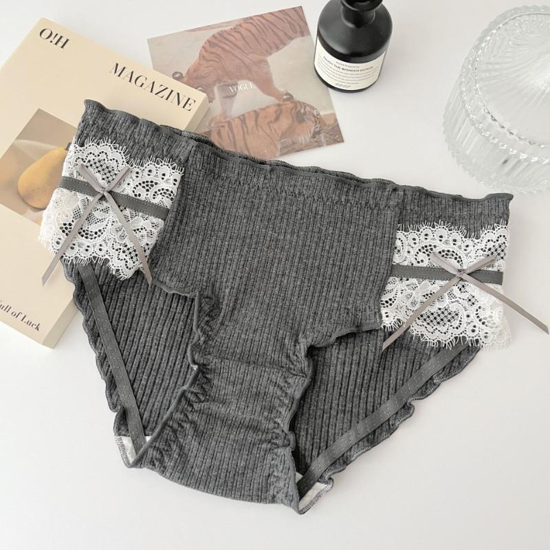 

Женское кружевное нижнее белье из чистого хлопка, сексуальные треугольные брюки со средней талией One Size (80-62.5 kg) темно-серого