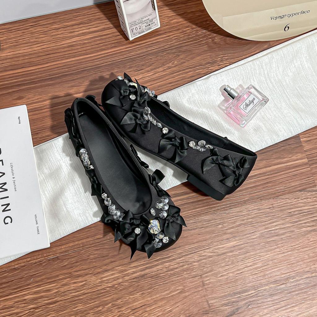 Flat Shoes Women's High-end Temperament Celebrity Style Light Luxury Niche Single Shoes Women's Bows Women's Shoes Soft Soles Are Not Tired