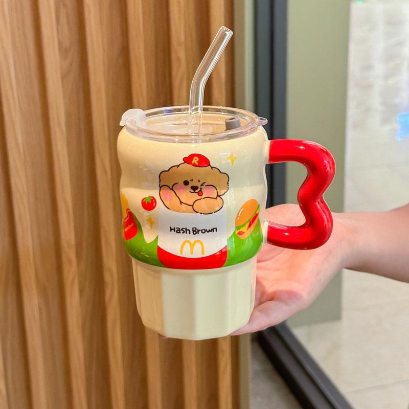 Milk Fufu Cute French Fries Straw Cup Girls' High-value Ceramic Mug for Girlfriends Birthday Gift Souvenirs