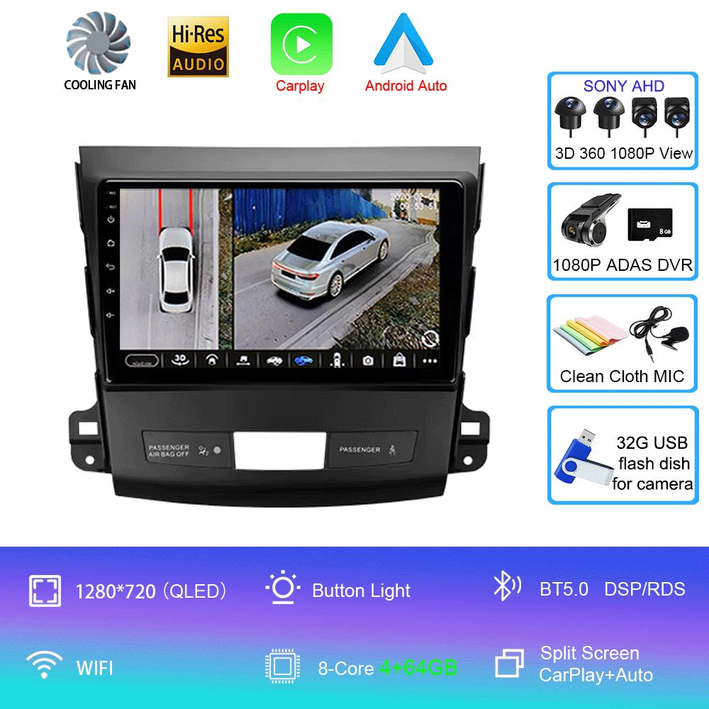 Car Radio Android 14 Carplay For Mitsubishi Outlander 2006-2011 Peugeot 4007 Citroen C-Crosser GPS Multimedia Player Stereo 2din