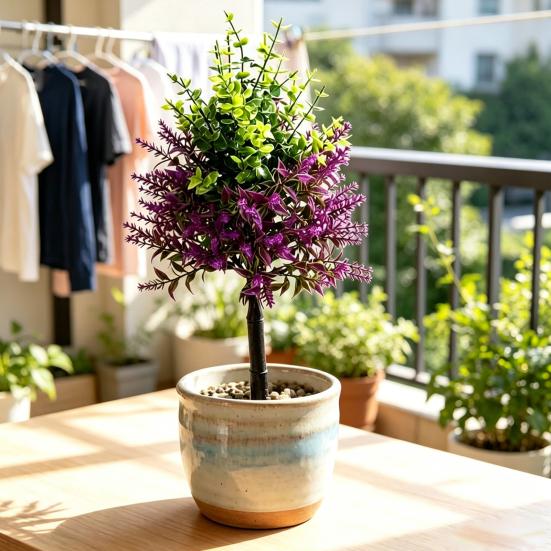 Τεχνητό Δέντρο Λεβάντας Topiary με Ακίδα Εδάφους Ανθεκτικό στην Υπεριώδη Ακτινοβολία Τεχνητοί Θάμνοι Λεβάντας Ρεαλιστικά Ψεύτικα Μωβ Φυτά Θάμνοι για Αυλή Βεράντα Patio