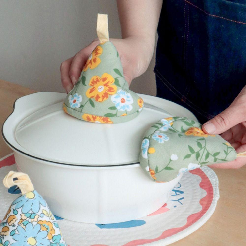 Anti-Scalding Triangle Pot Hat Floral Print Kitchen Pot Lid Sleeve Pot Hat Cover  Kitchen