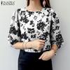 ZANZEA Blusa informal holgada con cuello redondo y mangas 3/4 para mujer