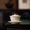 Porcelain Hand-painted  Gaiwan Cover Bowl Grass and Wood grayCeramic Tea Making Bowl Chinese Style Simple Tea Cup