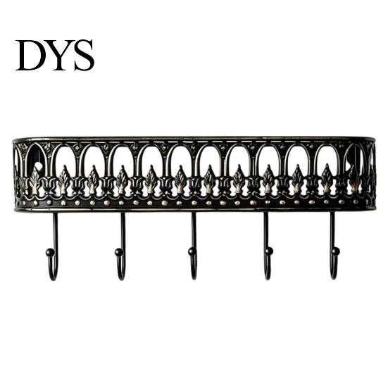 French Country Wall Shelf Mounted Floating Shelves, Metal with 5 Hooks, Key Holder Rustic Plant Stand Mail Organizer, Storage Rack for Entryway Living
