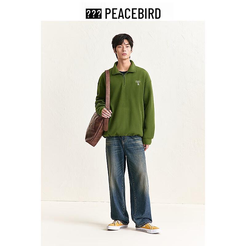 PEACEBIRD Men's Fleece Half-Zip Stand-Up Collar Embroidered Sweatshirt