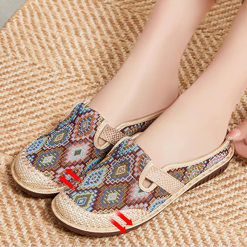 Old Beijing cloth shoes women s new ethnic style half slippers linen bag head slippers women s soft-soled casual shoes 36