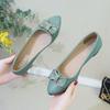 Women's Shoes Pointed Toe Low Heel Elegant Rhinestone Green Leather Casual Ladies Pumps High Quality Slip On Dress Y2k 39 Sale
