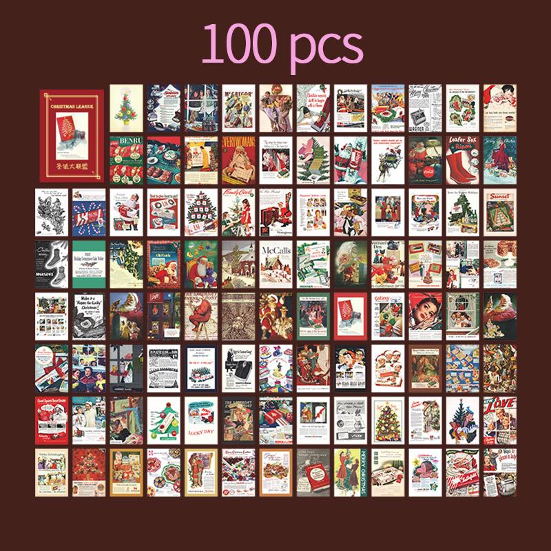 100 pcs Christmas theme Material paper book Mini Decorative Diary Album Scrapbooking accessories Junk Journal Supplies