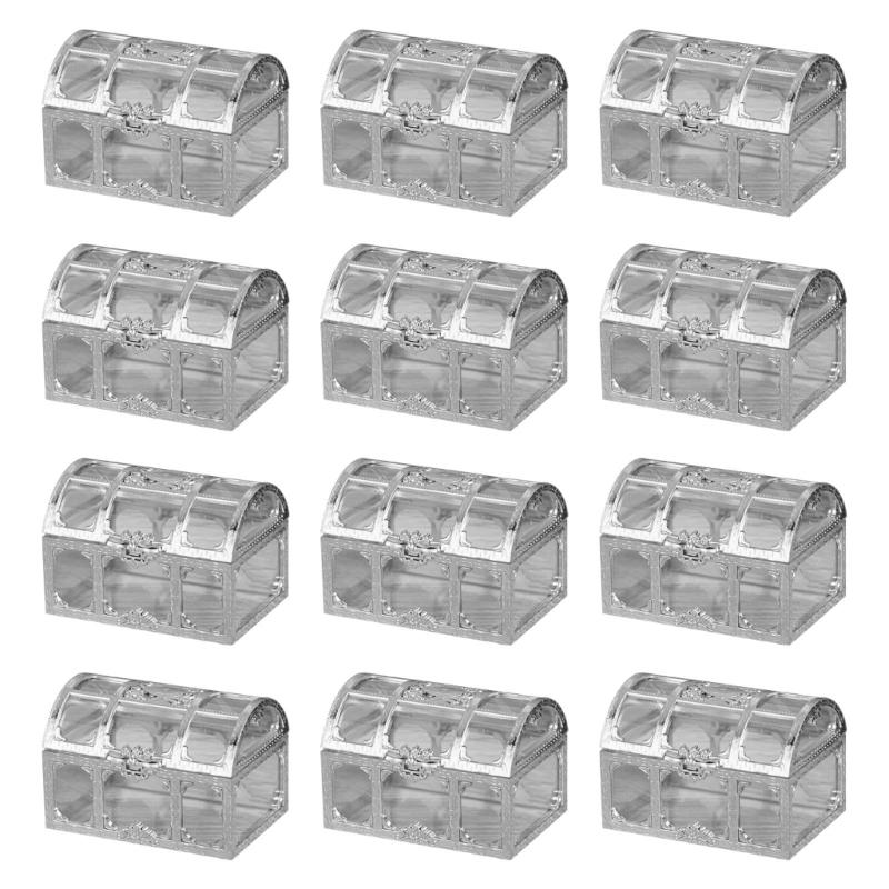 

Коробки для конфет в виде сундучка с сокровищами, прозрачная банка, подарочные коробки для хранения, 12 шт. для детского праздника, дня рождения, свадьбы, контейнер для конфет S серебряный