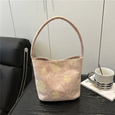 Casual Print Women Bucket Shoulder Bags Ctrasting Color Portable Ladies Shopping Bag Simple Commuter Female Underarm Handbag