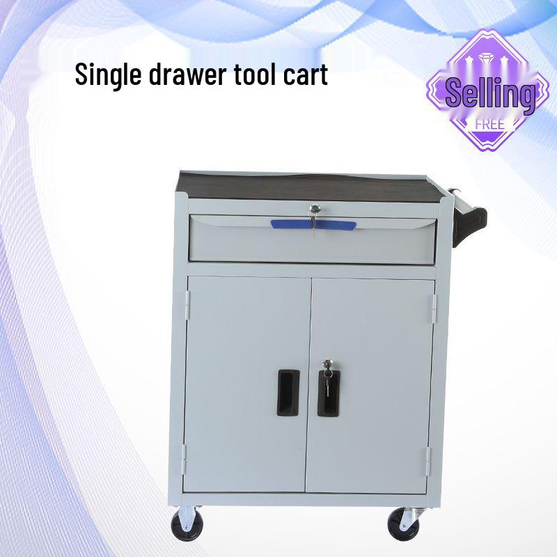 Movable Three-Layer Hand Cart: Multi-functional Auto Repair & Household Tool Box with Cabinet Door