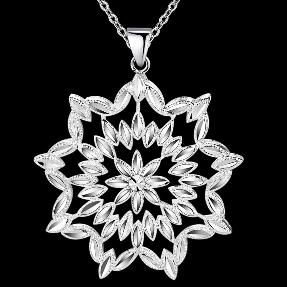 925 Silver Flower Pendant Necklace for Women Wedding Engagement Party Gift