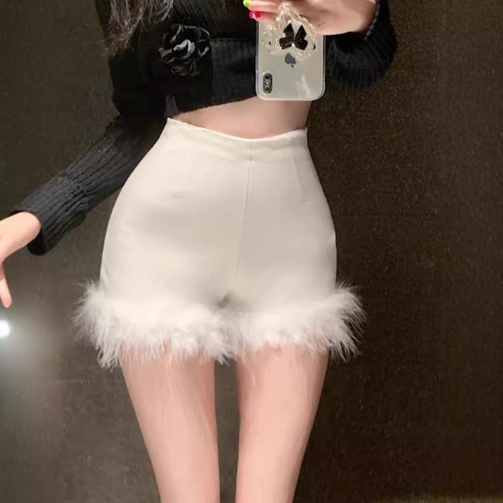 Sexy American Style High Waist Fuzzy Bodycon Booty Shorts for Women
