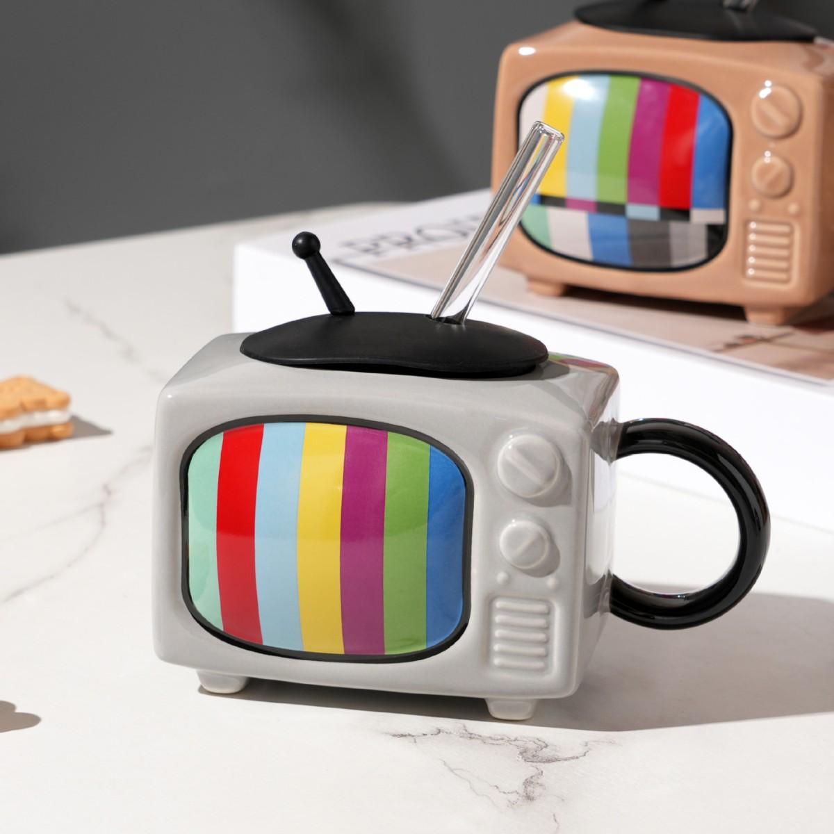 

Creative Personality Mini Retro Cup Small TV Ceramic Mug Fashion Cute Office Nostalgic Mug Student 401-500ml