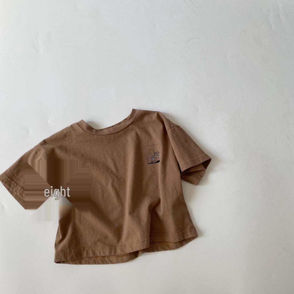 GL-kids Korean Style Cartoon Print T-shirt - Short Sleeve, Skin-friendly, Washable, Unisex Casual Top for Kids