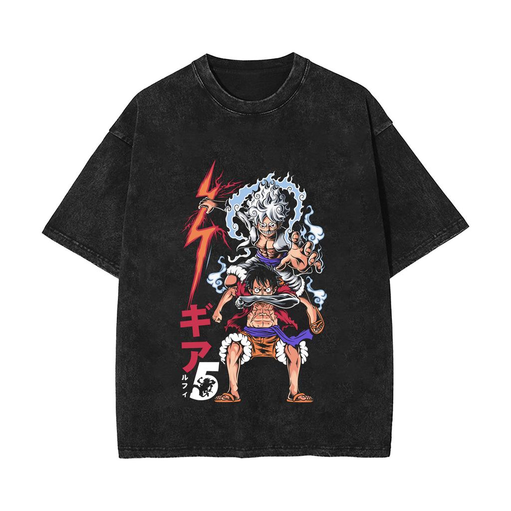 One Piece Luffy Kidd Law Printed Tshirt Mens and Womens Washed Tshirt High Quality Vintage Cotton Tshirt Harajuku Tops
