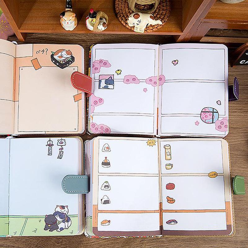 Kawaii Cartoon Cat Pu Magnetic Buckle Notebook Diary Agenda Planner Notepad Simple Basic Handbook Cute Cat Notebook Gifts