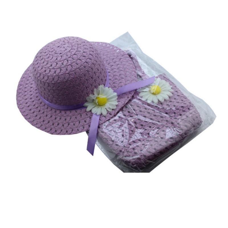 Children Charm Princess Straw Baby Girl Sun Beach Hat Flower Cap & Handbag Lovely Summer