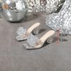 Women's Rhinestone Floral Transparent High Heel Sandals Slip On Summer Wedding Party Shoes