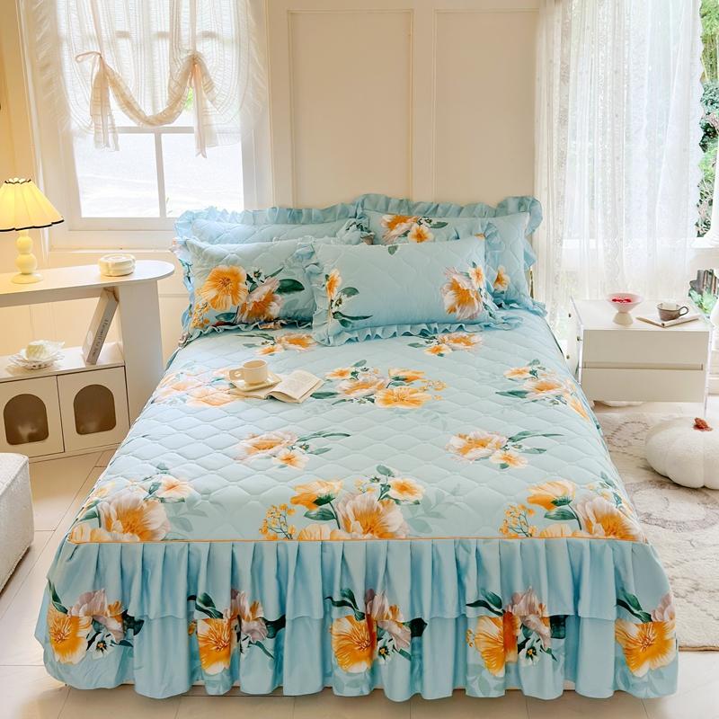 1pc Thicken Bed Skirt Floral Style Bed Linen Double Layered Lace Bed Cover Home Bedspread faldones de cama (No Pillowcase)
