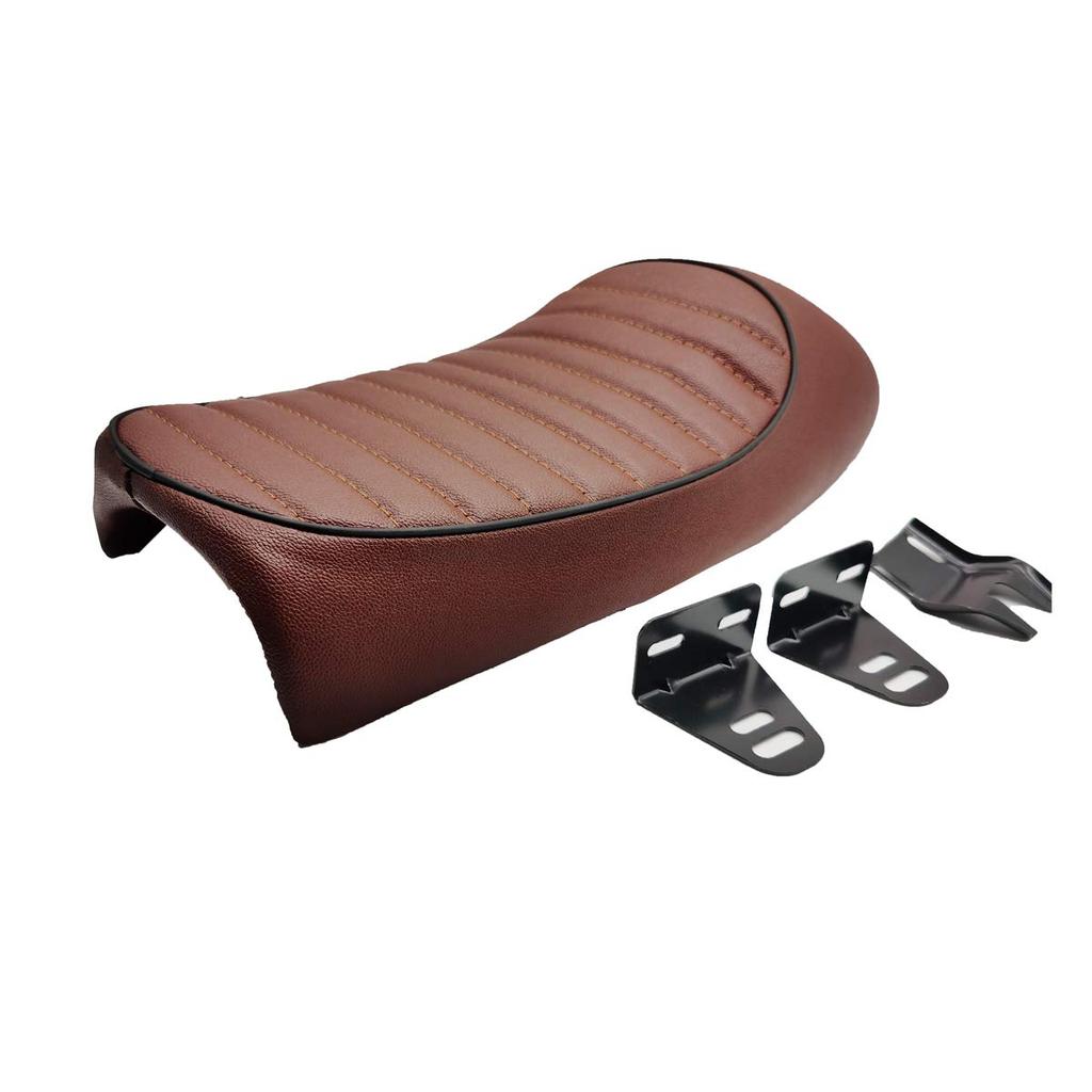 ONGMEIL Vintage Retro Cafe Racer Seat for and Kawasaki Yamaha Suzuki and Kawazaki KZ Yamaha, Suzuki, CL, SR, XJ, GS, (Stripe, Brown)