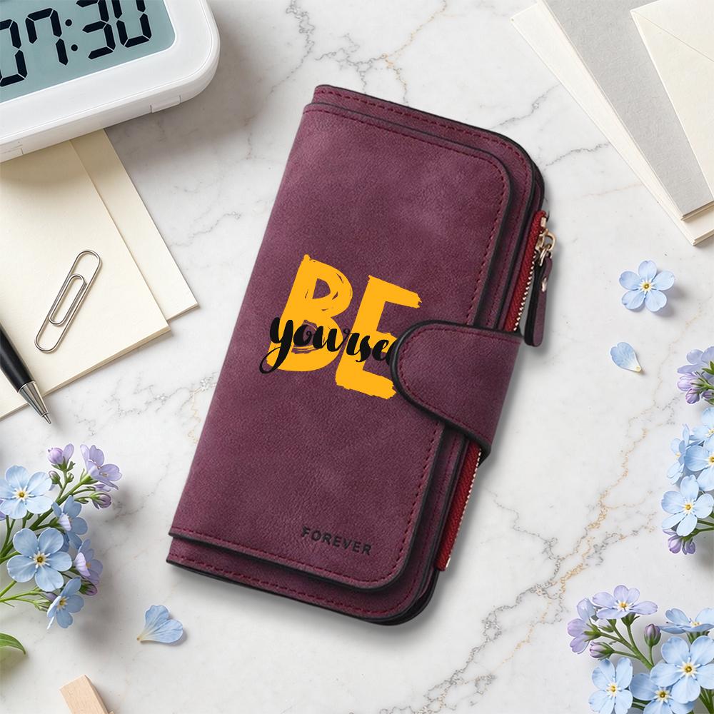Stylish Long Wallet with Inspirational Slogan Durable Daily Use Card Holder