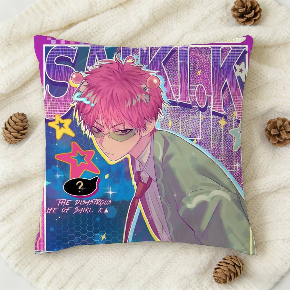 Anime Saiki K Animals Funny Doublesided Printed Square Decorative Cushion Cover for Sofa Living Room Home Decor