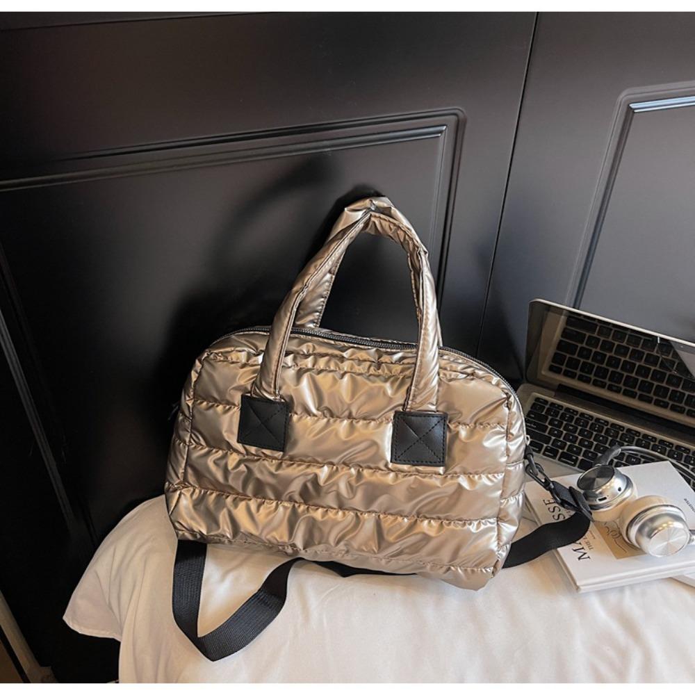 Luxury Fluffy Tote Bags Solid Color Quilted Shoulder Bag Large Capacity Handbags Women