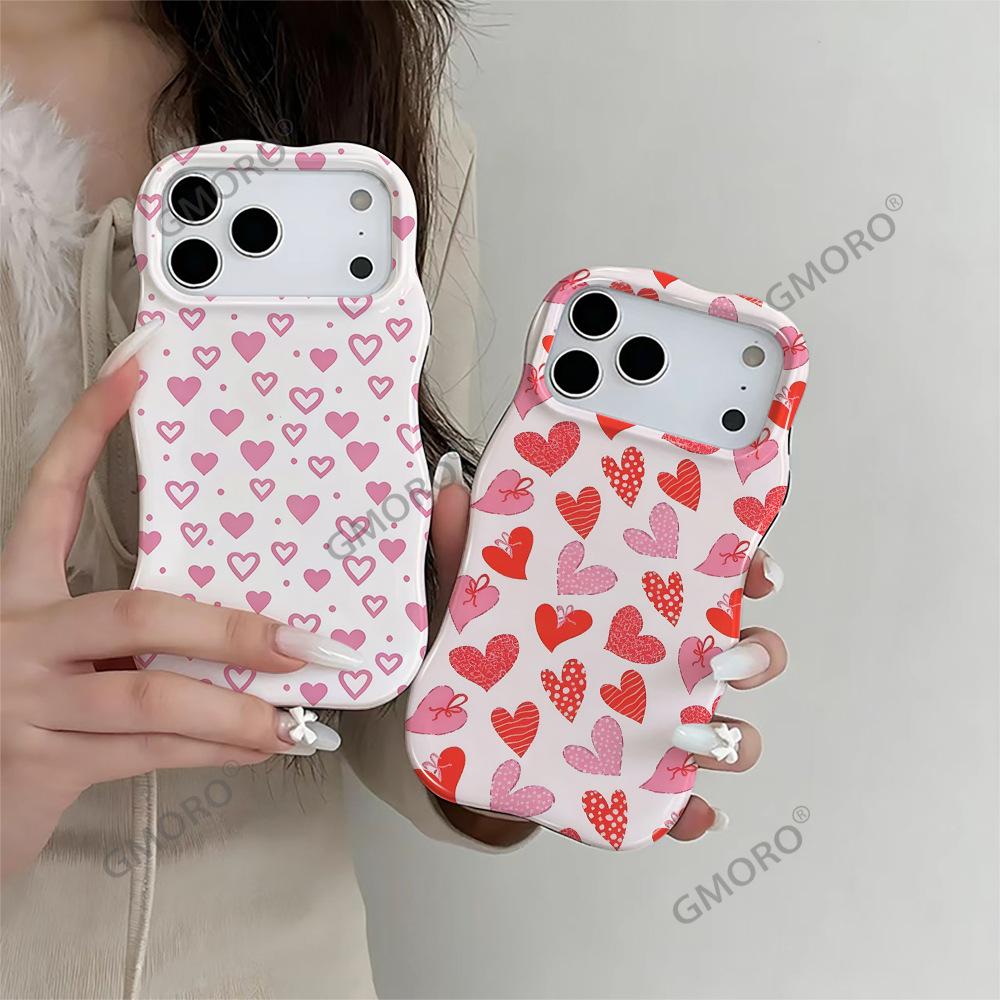 Pink polka dot love wave film 2-in-1 mobile phone case iPhone13 creative anti-drop protective case Apple 17