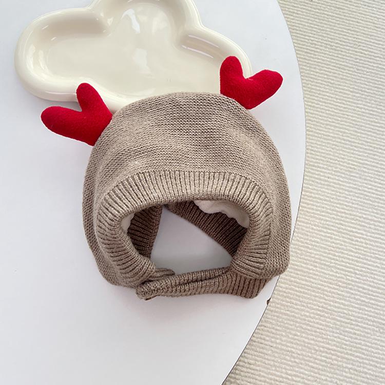 Christmas Antler Kids' Windproof Knitted Wool Hat with Ear Protection