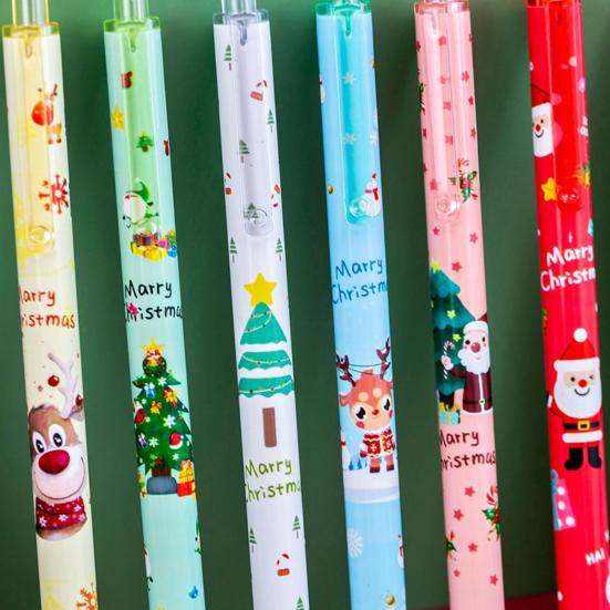6Pcs Gel Pen Quick Drying Smooth Writing Stationary Christmas Themes Press Writing Pen for Student
